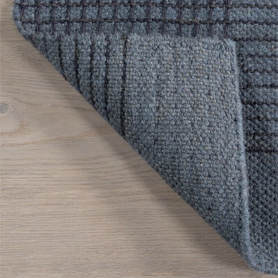 Blue Plaid Handmade Wool 6' x 9' Area Rug