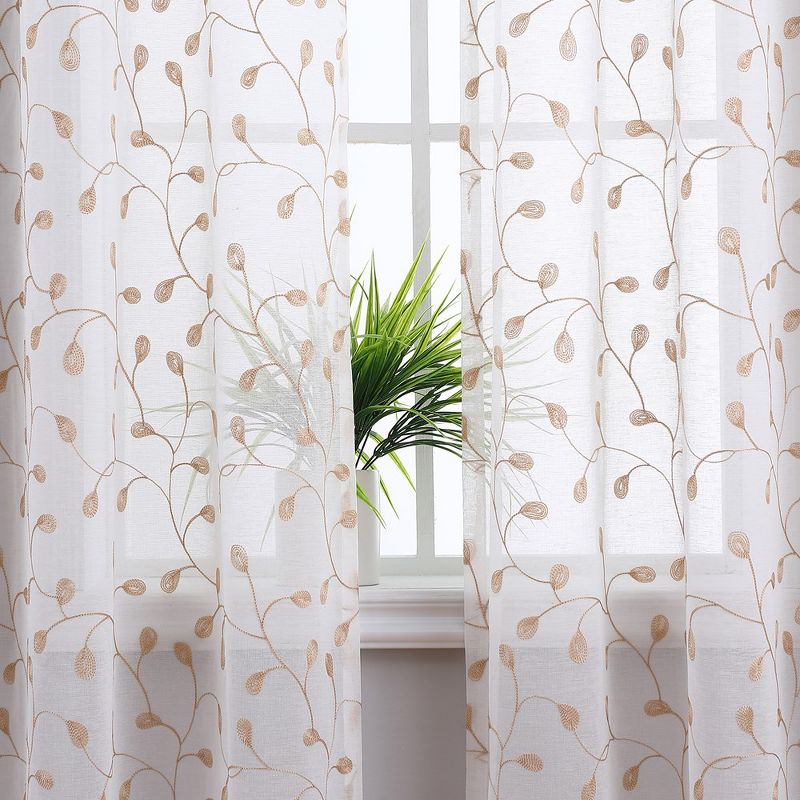 Whizmax Embroidered Sheers Semi Curtains Transparent Drapes Window Treatments Grommet Top, 2 Panels, 5 of 7