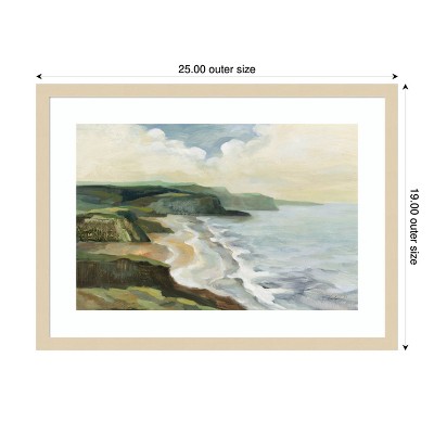 Serene Coastal Landscape Lithograph in Wood Frame, 25 x 19