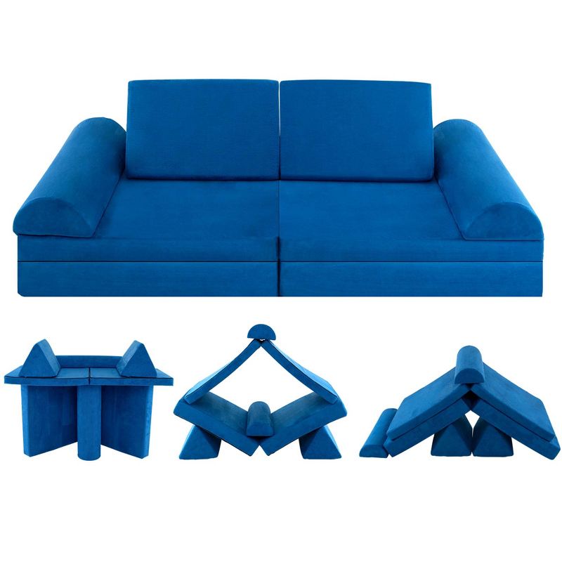 Costway 8 PCS Kids Play Sofa Set Modular Convertible Foam Folding Couch Toddler Playset Blue/Grey/Green, 1 of 11