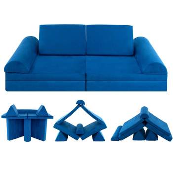 Costway 8 PCS Kids Play Sofa Set Modular Convertible Foam Folding Couch Toddler Playset Blue/Grey/Green