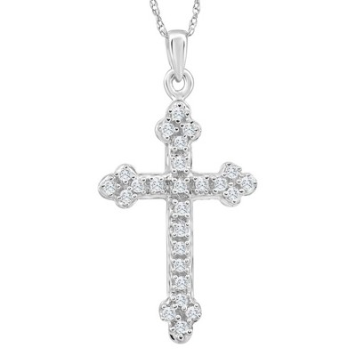 Pompeii3 1/4Ct T.W. Diamond Cross 10k White Gold Vintage Pendant 18" Chain Necklace