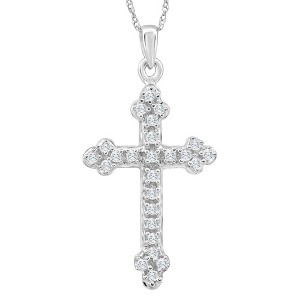 Pompeii3 1/4Ct T.W. Diamond Cross 10k White Gold Vintage Pendant 18" Chain Necklace - 1 of 4