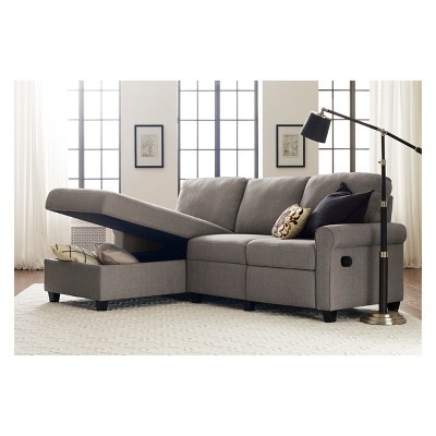Copenhagen 89'' Gray Microfiber Sectional Sofa with Storage Chaise