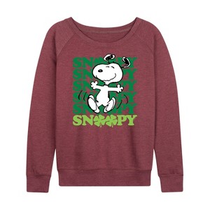 Women's - Peanuts - Snoopy Clover Dance Lightweight French Terry Wide Neck Long Sleeve Shirt - 1 of 4