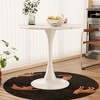 Vynxaria Dining Tables - 31.4" Round White Marble Pattern Tulip Table with Metal Base, Seats 2-3 - 4 of 4