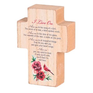 Dicksons I Live On, Cardinal Rose Design, Brown/Red 3.88 x 2.75 Inch MDF Wood Tabletop Block Cross Sign Plaque - 1 of 1