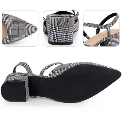 Perphy Houndstooth Printed Pointed Toe Slingback Chunky Heels Mules for Women - image 4