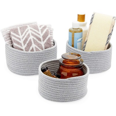 Farmlyn Creek 3-Pack Round Cotton Woven Baskets for Storage, Grey Organizers (3 Sizes)