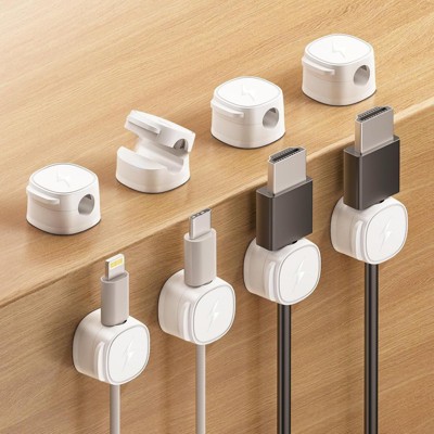 VisioGear 8 Pack Cable Clips, Phone Cord Holder for Nightstand, Under Desk Cable Management for Home Office Desktop, White, 0.78"*0.78"*0.44"