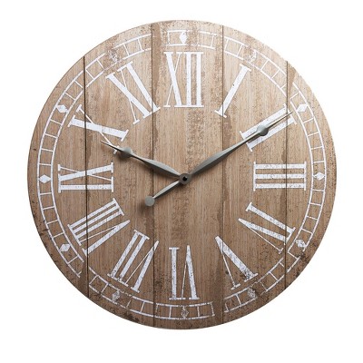 20" Rustic Light Natural Wood Plank Frameless Farmhouse Wall Clock Natural - Patton Wall Decor