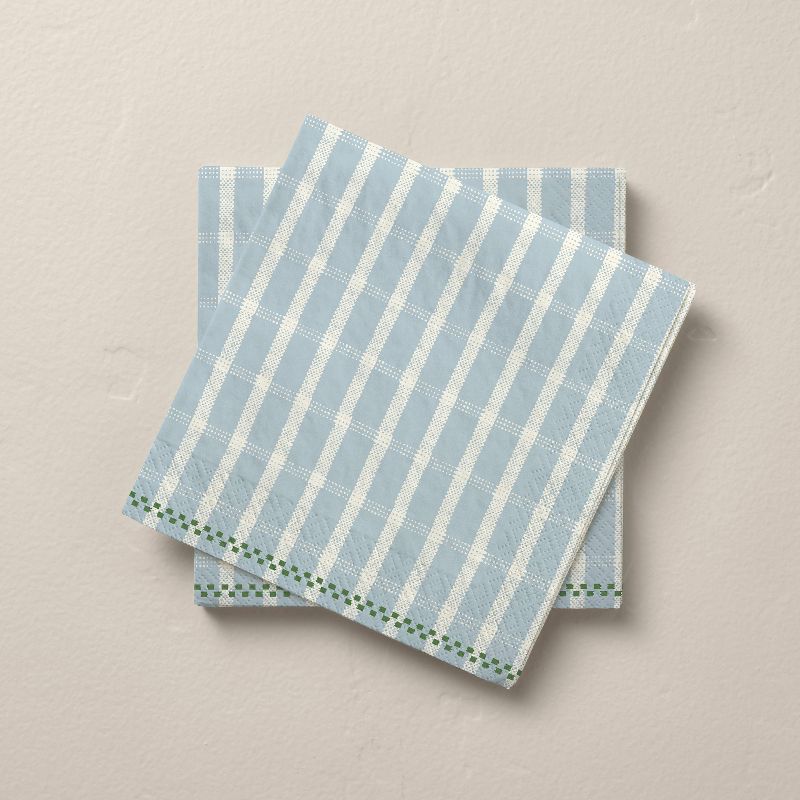 14ct Checkered Plaid Paper Lunch Napkins Cream/Light Blue/Green - Hearth &#38; Hand&#8482; with Magnolia, 1 of 4