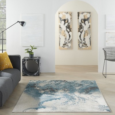 Ivory Abstract Ocean Ripple 5'x7' Easy-Care Synthetic Rug