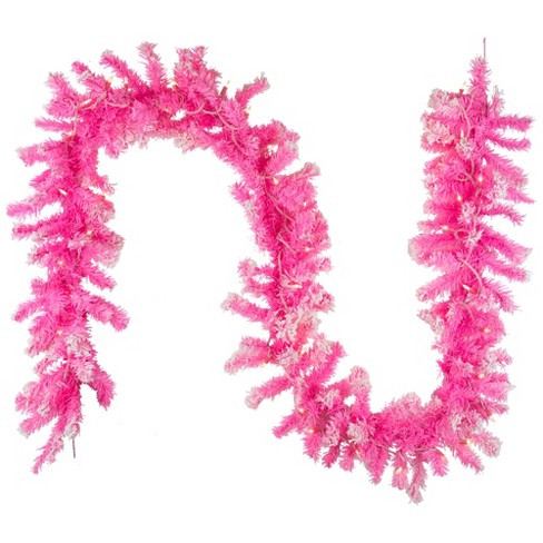 Northlight Pre-Lit Artificial Flocked Pine Christmas Garland - 9' - Pink - Clear Lights - image 1 of 4