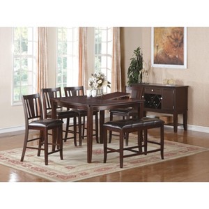 Upholstered Counter Height Chairs in Dark Brown Finish, Set of 2 - 1 of 4