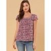 INSPIRE CHIC Women's Chiffon Ruffle Sleeve Square Neck Floral Print Blouse - 2 of 4