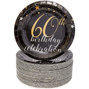 Blue Panda 80-Count 60Th Birthday Celebration Disposable Paper Plates 7 inches Black Party Supplies - 1 of 4