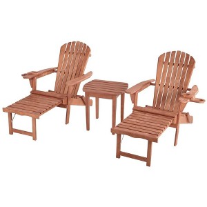 Jiallo Oceanic Collection Adirondack Chaise Lounge Chair Foldable, cup and glass holder, built in ottoman, Set of 2 Lounge chairs and 1 end table - 1 of 4