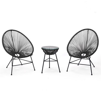 LeisureMod Montara 3-Piece Patio Furniture Set with Tempered Glass Tabletop, White for Patio, Porch, Balcony, Poolside, and Outdoor Spaces