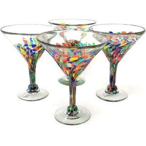 Dos Sueños Mexican Hand Blown  Modern Margarita Glasses - Confetti Carmen Design - 12oz - Set of 4 - 1 of 4