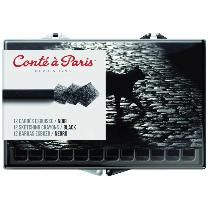 Conte Crayons in Plastic Box, B Tip, Black, Pack of 12, 1 of 3