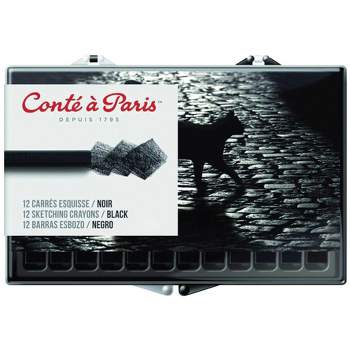 Conte Crayons in Plastic Box, B Tip, Black, Pack of 12