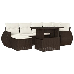vidaXL 7 Piece Patio Sofa Set with Cushions - Brown and Cream without storage - 1 of 4