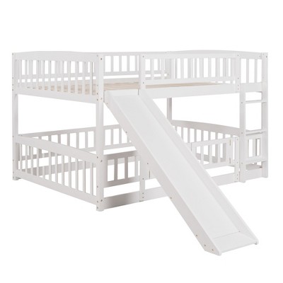 NicBex Bunk Bed with Slide,Low Loft Bed with Fence and Ladder for Toddler Kids Teens,White/Gray/Espresso