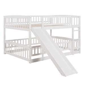 NicBex Bunk Bed with Slide,Low Loft Bed with Fence and Ladder for Toddler Kids Teens,White/Gray/Espresso - 1 of 4