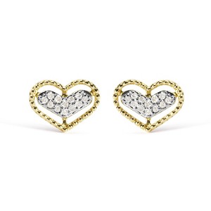 Haus of Brilliance 10K Yellow Gold 1/10 Cttw Diamond Heart and Beaded Halo Stud Earrings - 1 of 4