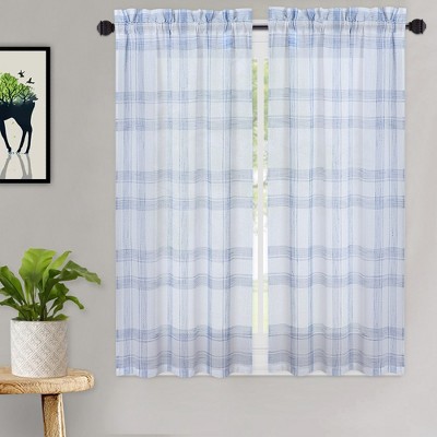 Trinity Buffalo Plaid Linen Blend Tab Top Kitchen Curtains