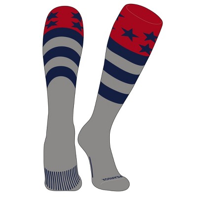 PEAR SOX Elite USA Flag Knee High Sports Socks - Red, Navy, Silver (M)
