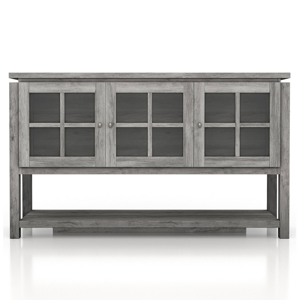 Photos - Storage Сabinet Carita Transitional Windowpane Cabinets Buffet Vintage Gray Oak - HOMES: I