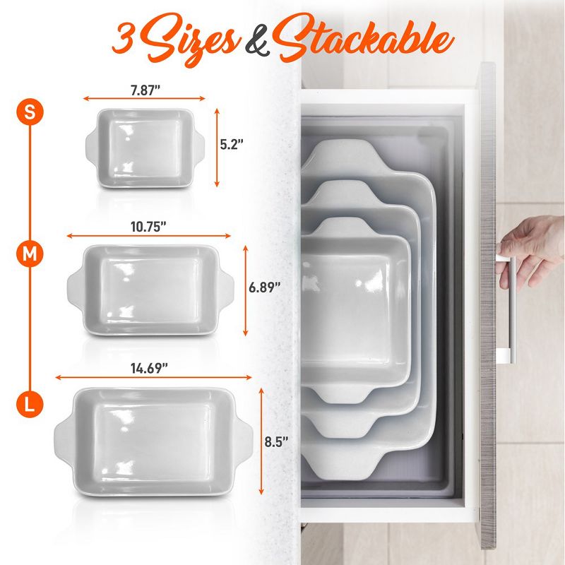 NutriChef 3Pcs. Nonstick Bakeware PFOA PFOS PTFE Tray Set w/Odor-Free Ceramic, 446°F Oven Microwave/Dishwasher Safe Rectangular Baking Pan, 2 of 5