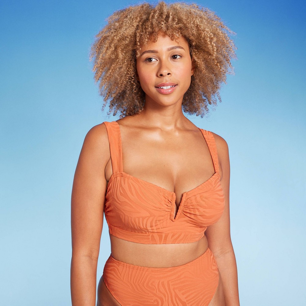 Photos - Swimwear Women's Bandeau Jacquard Bikini Top - Shade & Shore™ Orange 34C