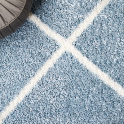 Blue and White Geometric Shag Rectangular Area Rug 4' x 6'