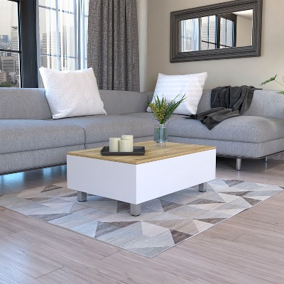 Vynxaria Lift Top Coffee Table - Stylish Storage with Four Legs in White/Light Oak