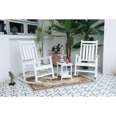 VYNXARIA All Weather Rocking Chair Set with Side Table, 3-Piece Rocking Chair Set with Wood-Texture, White(includes 2 Rocking Chairs and 1 Table)