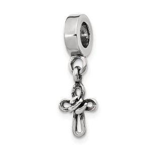 Black Bow Jewelry Sterling Silver Dangling Cross Dangle Bead Charm - 1 of 3