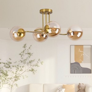 PAKOKULA 4-Light Gold Sputnik Modern Linear Bubble Semi-Flush Mount Ceiling Light with Amber Glass Shade - 1 of 4