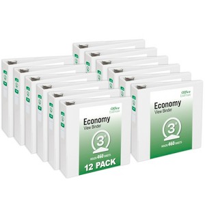Office Essentials Economy View 3 Ring Binders, 3" Round Rings, 3.5" Spine, 460-Sheet Capacity, White Binders (12-Pack of 03430) - 1 of 4