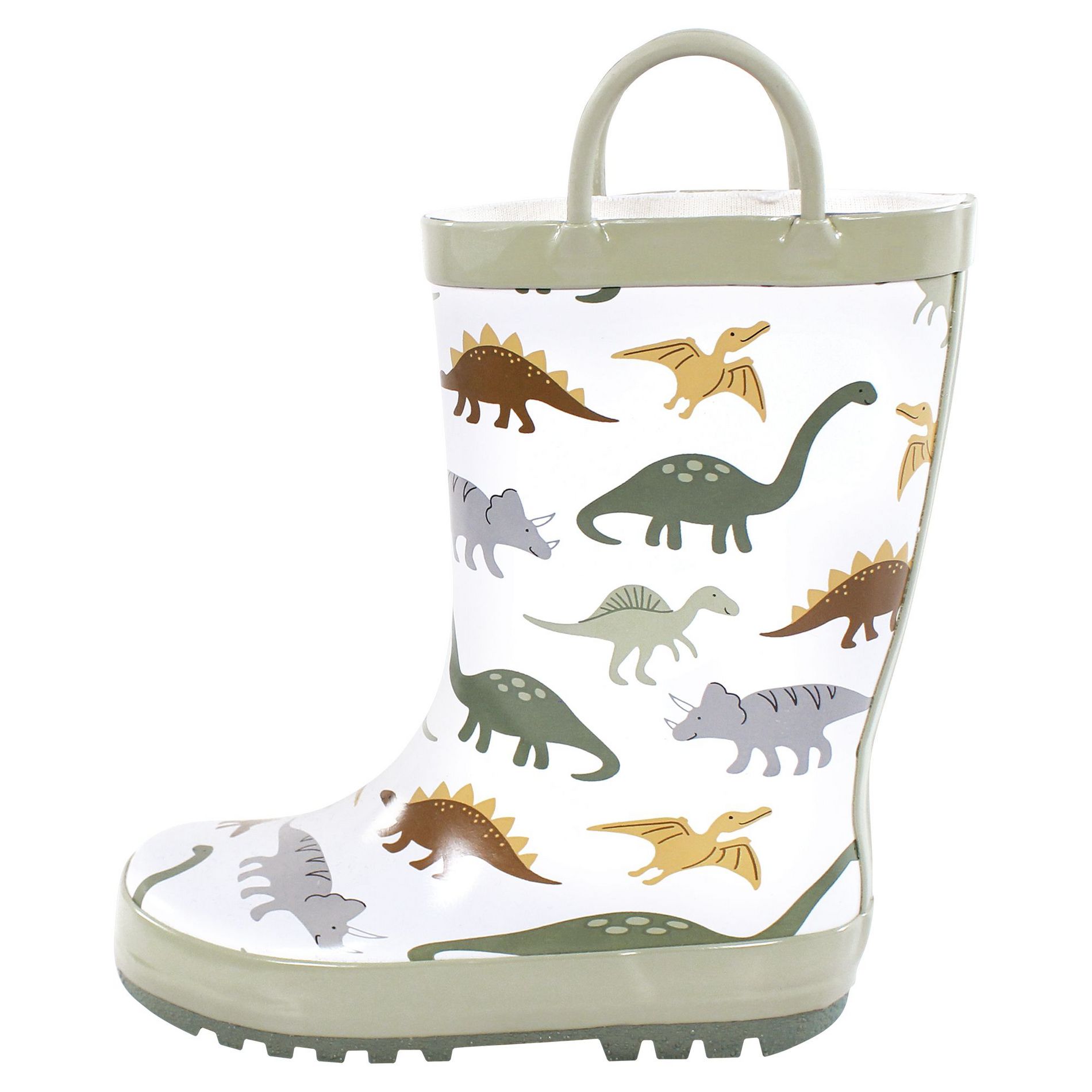 Hudson Baby Boys Rain Boots, Neutral Sage Dinosaurs