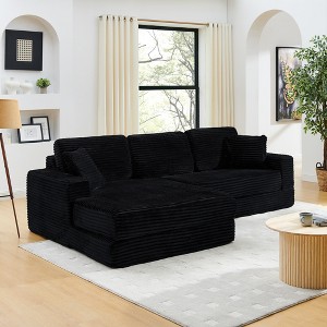 112.6" Modern Corduroy L-Shape Modular Floor Sectional Sofa with Left Arm Chaise Lounge, Convertible into a Queen Bed - 1 of 4