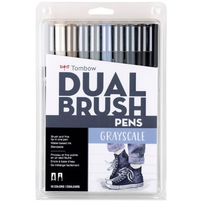 Tombow 10ct Dual Brush Pen Art Markers - Grayscale: Calligraphy & Stationery, Double Tip, Non-Toxic, 0.8mm