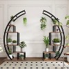 Acekool Large 5-Tier Plant Stand, Semi-Circular Metal and Wood Display Shelf with Hooks, Corner Indoor Outdoor Organizer, 56 Inch, Set of 2 - 3 of 4
