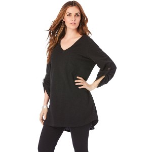 Roaman's Women's Plus Size Boyfriend Textured Tunic - 1 of 4