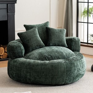 Efomao Round Ultra Soft Chenille Foam Bean Bag Chair - Oversized Comfy with Armrests & 3 Pillows - for Adults/Teens (Green) - 1 of 4