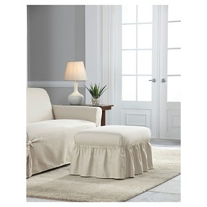 Natural Relaxed Fit Duck Furniture Ruffle Ottoman Slipcover - Serta