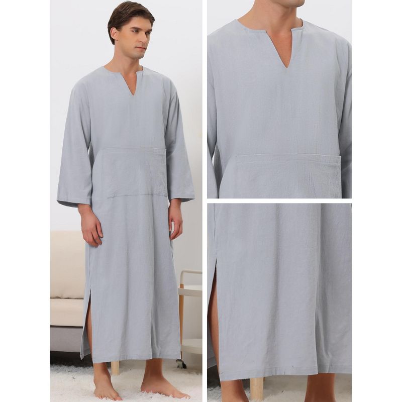 Lars Amadeus Men's Split-Neck Long Sleeves Sleeping Nightgown with Pockets, 3 of 6