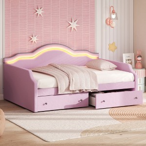 Whisen Full Upholstered Daybed with LED & 2 Drawers - 1 of 4